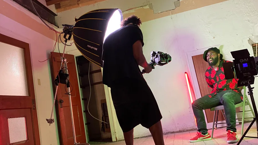 Music video behind the scenes shoot with performer and camera The Shooters 317